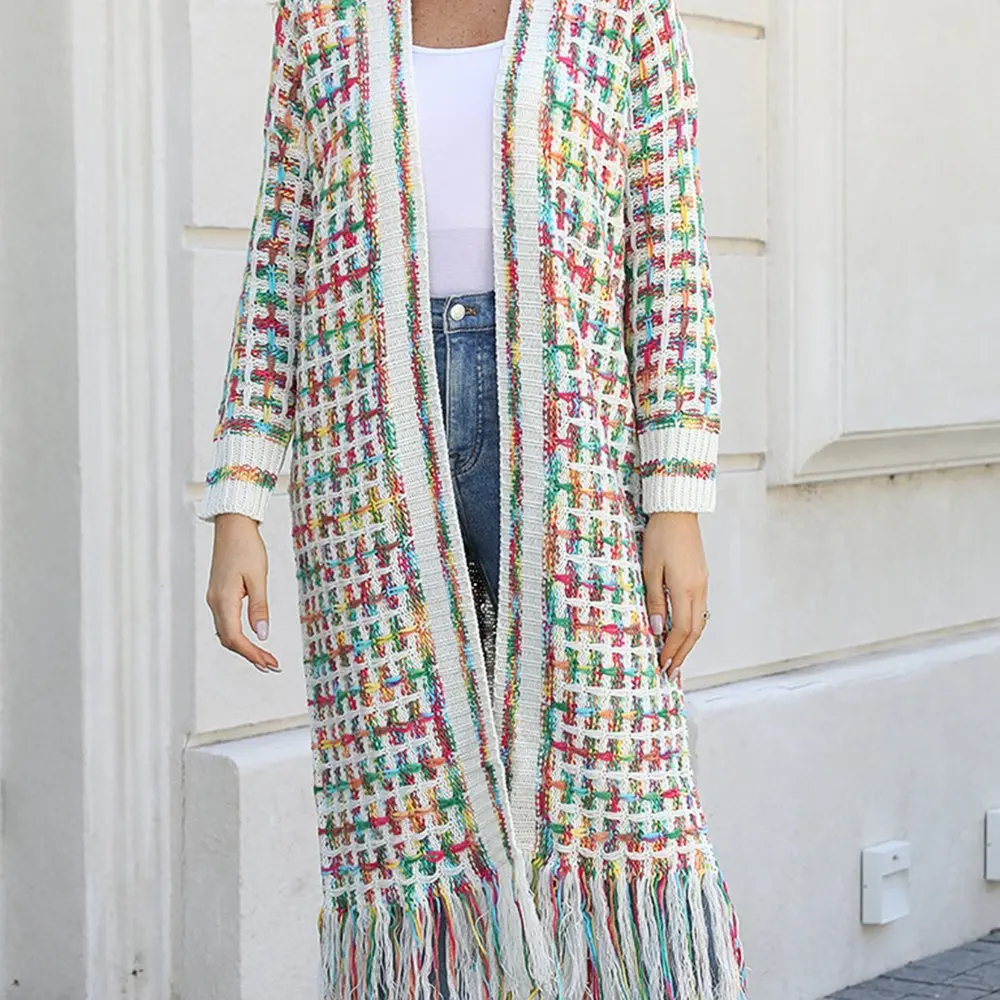 

Women's Long Sleeve Cardigans Fashion Patchwork Open Front Tassel Detail Daily Wear Regular Fit Autumn Cardigans