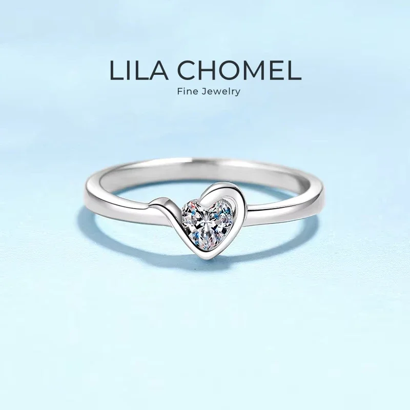 

Daughter Adult's Day White Gold 18K Heart Rings Women Engagement Moissanite Diamond 0.3CT Girl Birthday Gift Lady Wedding Band