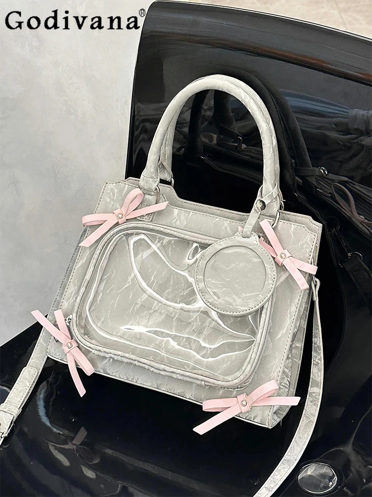 

Sweet Lady Bowknot Itabag Casual Bolso Retro Tote Bag Shoulder Bags Commuter Female Crossbody Solid Color Handbags