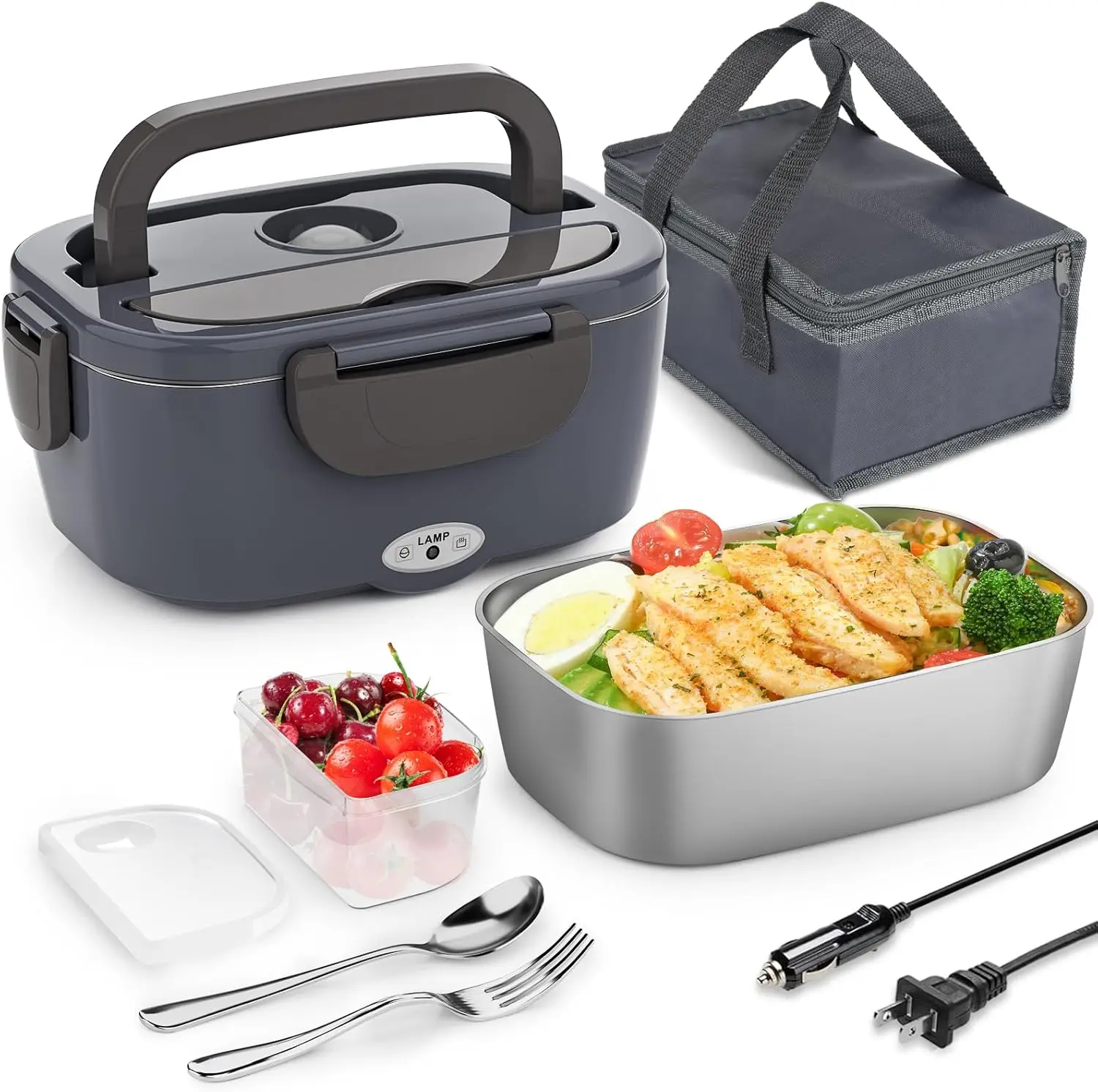 

Портативный электрический ланч-бокс для подогрева еды для взрослых, 80 Вт, для использования в автомобиле/доме, объем 1,5 л, напряжение 12В/24В/110В