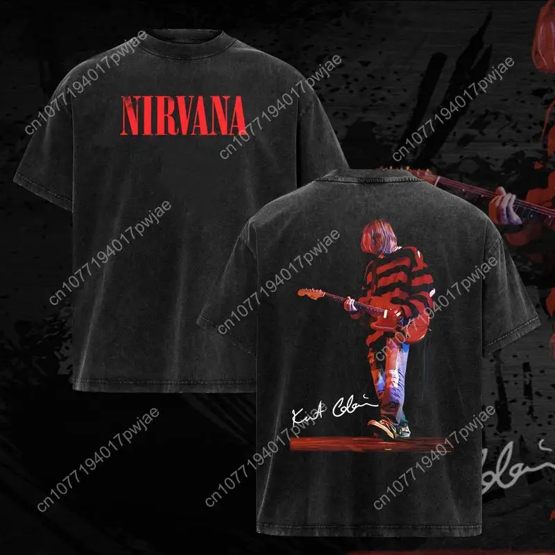 [Sammlung] Nirvana Kurt Cobain T-Shirt Geschenk für Bandfans Herren- und Damen-Freizeit-T-Shirt aus Baumwolle mit Rundhalsausschnitt Schöner Grap