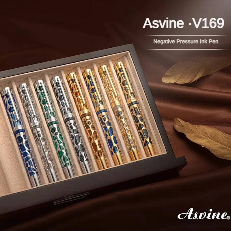 

Asvine V169 Vacuum Filling Fountain Pen Luxury Elegant Transparent Acrylic Skeleton Hollow Carved Writing Supplies Stationery