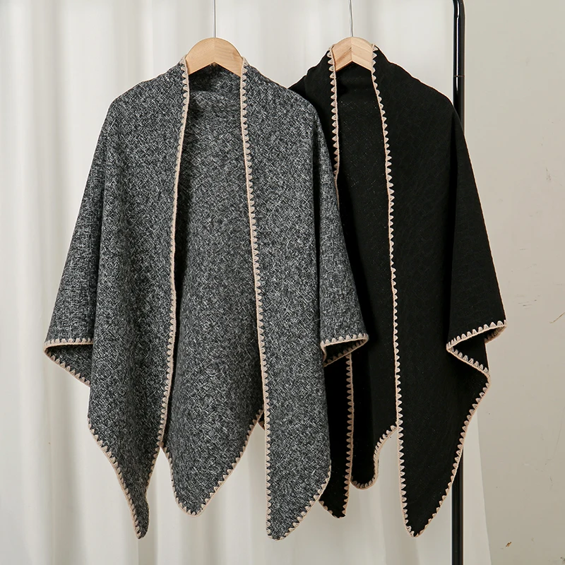 Knitted Cashmere Coat  Designer Women triangle Poncho Cape Open Front Cardigan Wrap Shawl Female Spring Autumn Capes Ponchos