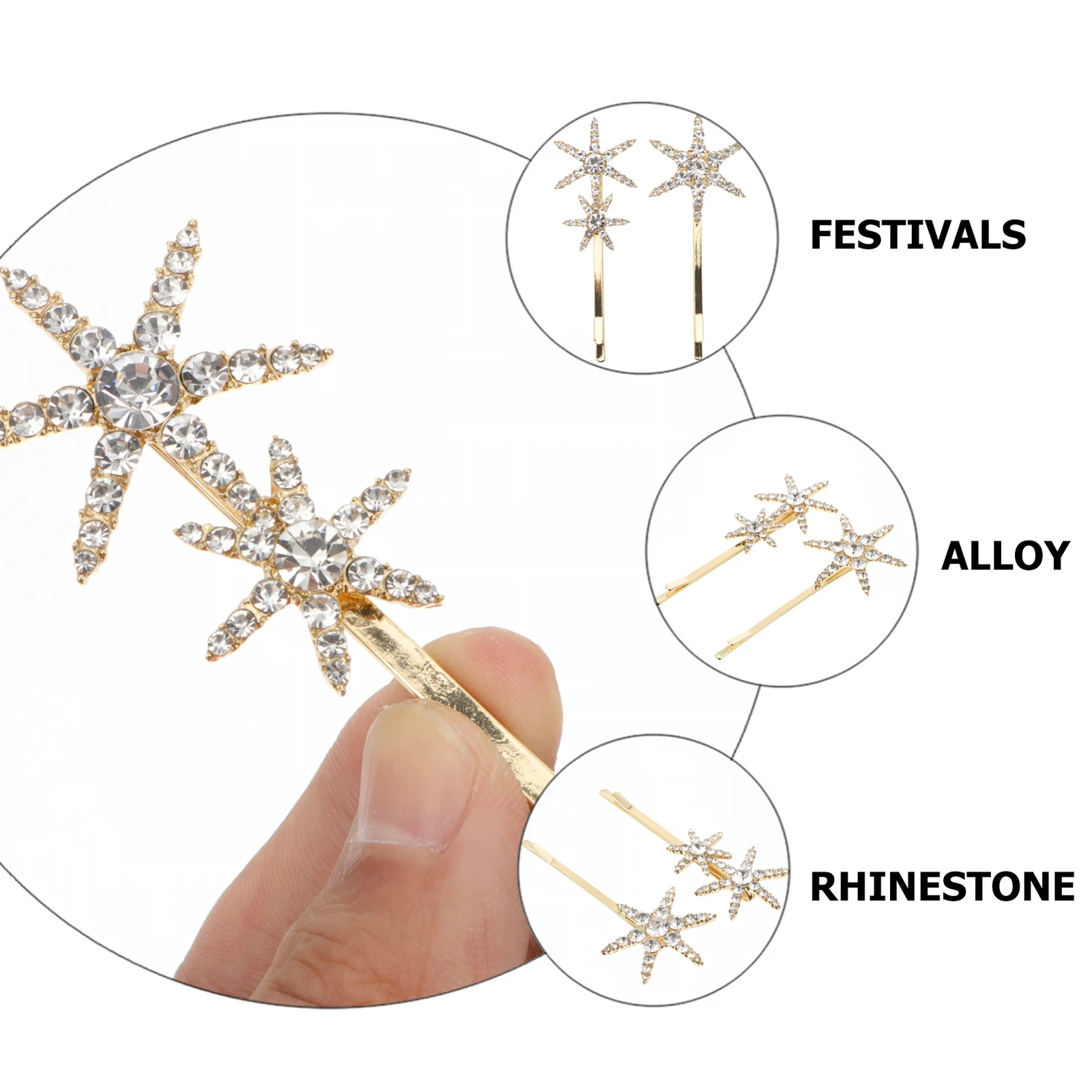 

2pcs Rhinestone Hair Clips Set Women's Star Shaped Hairpins Alloy Bobby Barrettes Anti Rust Durable Party Wedding for Women