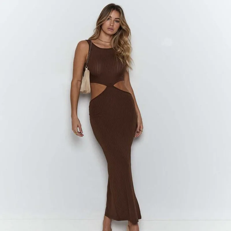 

Summer Sexy Hollow out Long Dress Women Sleeveless Streetwear Bodycon Dress Party Elegant y2k Birthday Club Sundress