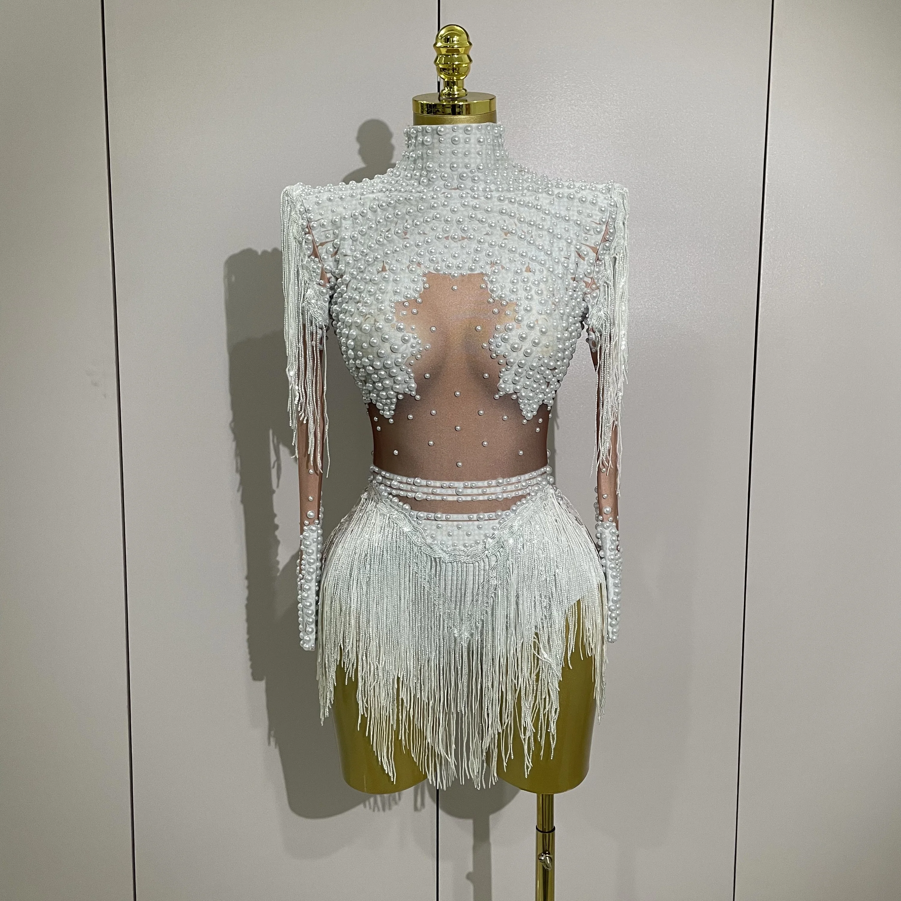 Glitzernde Strass-Pailletten-Quasten-Stretch-Bodysuits 2025, Neuankömmling, Damen-Geburtstagsfeier, Nachtclub, DJ, Bühnenkostüm