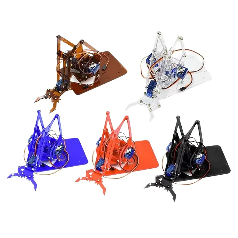 Arduino UNO R3 Acrylic Robotic Arm, 4 Degree of Freedom Robot Mechanical Arm Servo Electronic Experiment DIY Kit