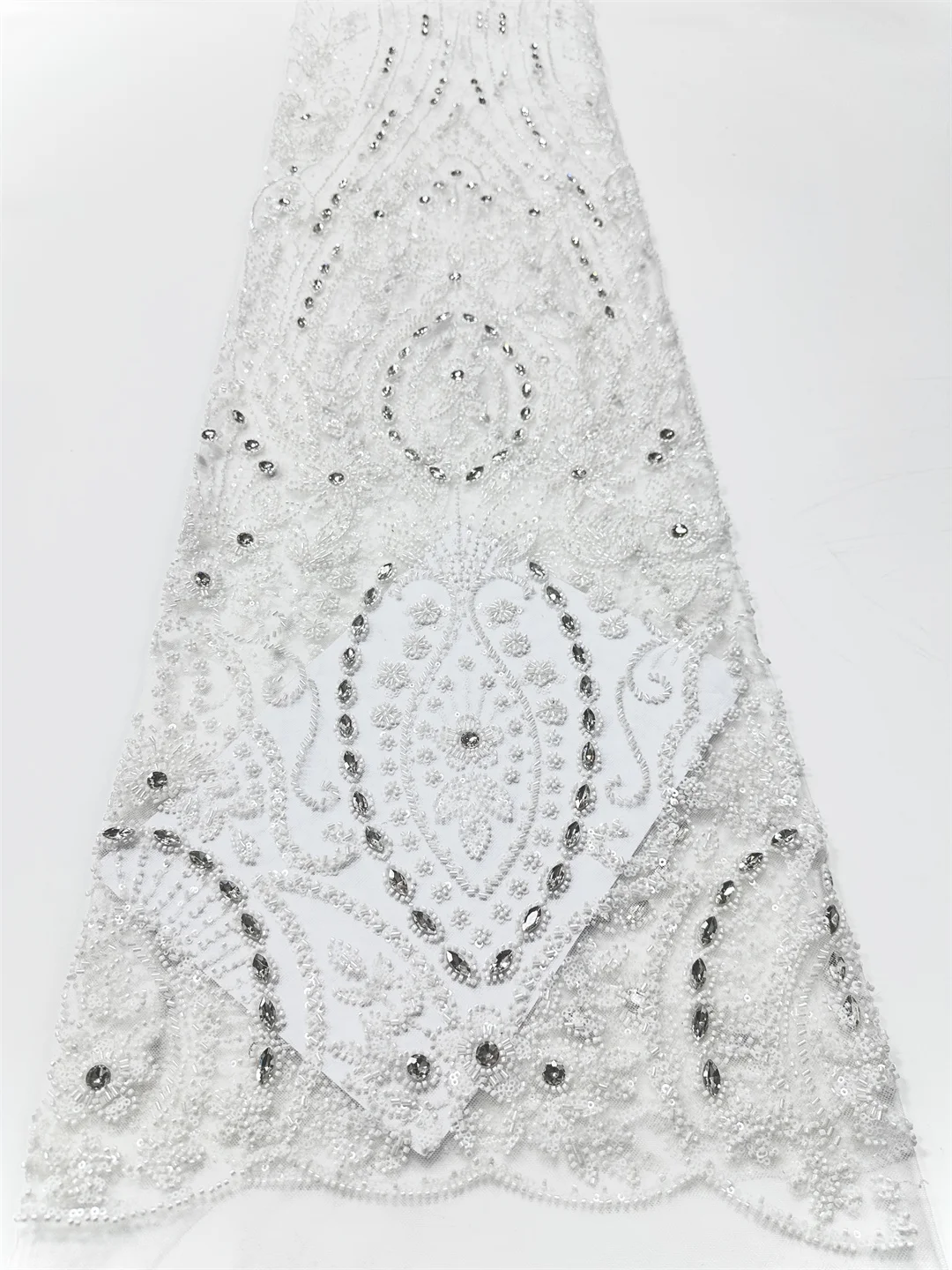 African Heavy Beads Stones Lace Fabric French Bridal Sequins Lace Fabric 2026 Luxury Nigeria Tulle Lace Fabric For Wedding Dress