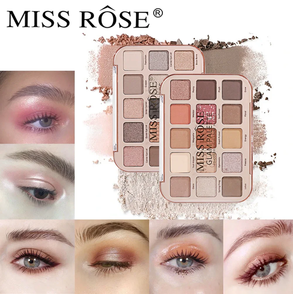 High Quality MISS ROSE Makeup 15 Color Matte Glitter Eye Shadow Palette Make Up Mineral Pigment Shimmer Powder Eyeshadow Pallete