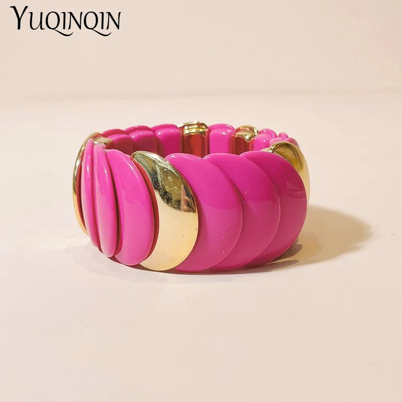 New Vintage Wide Link Beads Bangles Resin Chain Adjustable Bracelet Bangles For Women Charm Trending Jewelry Colorful Party Gift