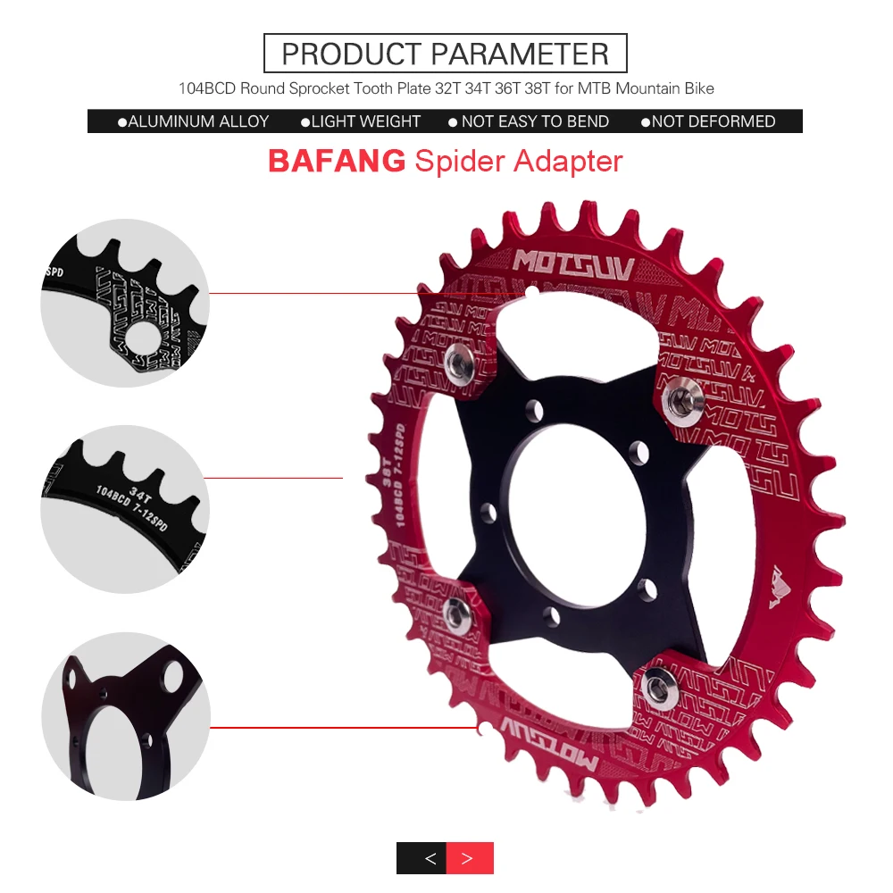 E-Bike Tongsheng Motor Chain Ring, Spider Adapter, 104 BCD Disc Holder Stand, 32T, 34T, 36T, 38T for Mid Drive Motor Kit