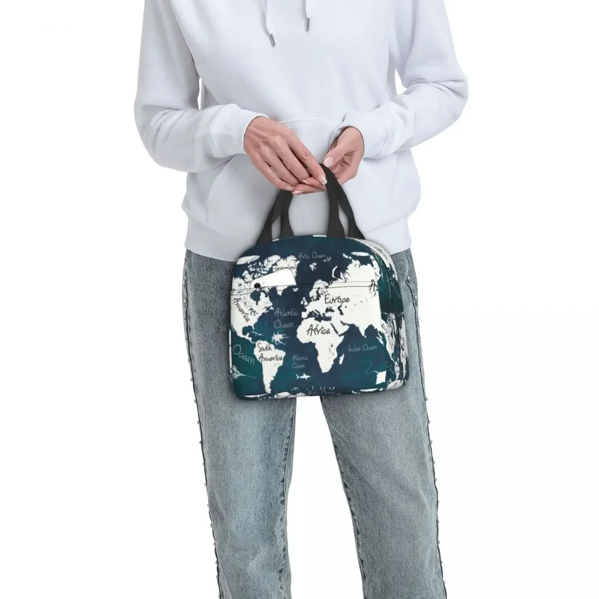 World Map Thermal Insulated Lunch Bag Women Portable Lunch Container for Kids School Children Storage Food Box