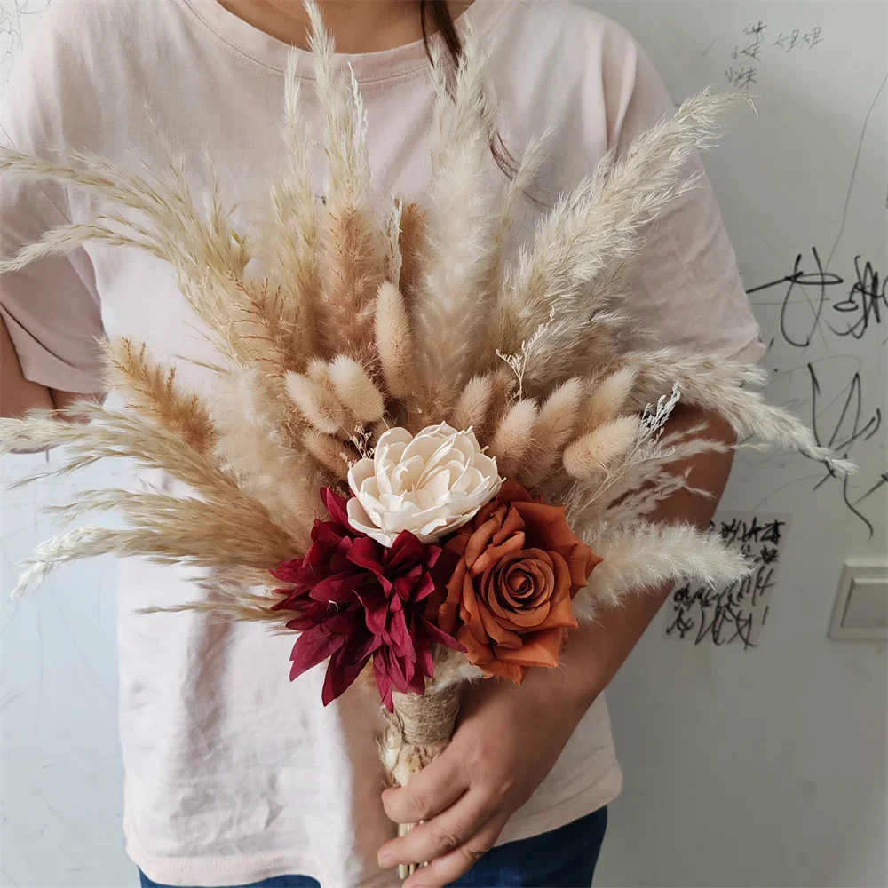 Dried Flowers Pampas Bridal Bouquets Boho Home Party Decoration Artifical Flower Rabbit Bunny Tail Grass Wedding Country Decor