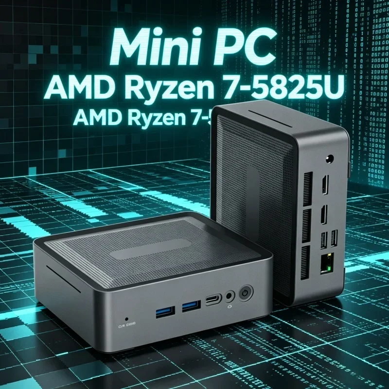 Blithe U58 Ryzen7 5825U Mini PC, Corporate Work Light Gaming, 2×DDR4 3200MHz, M.2 SSD+HDD Win11 Pro WiFi6 BT5.2 Sleek Desktop PC