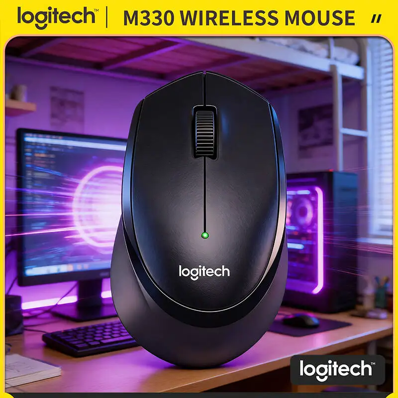 

Беспроводная мышь Logitech M330 с бесшумными кнопками, 2.4 ГГц, USB-приемник, эргономичный дизайн, оптическое отслеживание, для офиса, дома, ноутбука