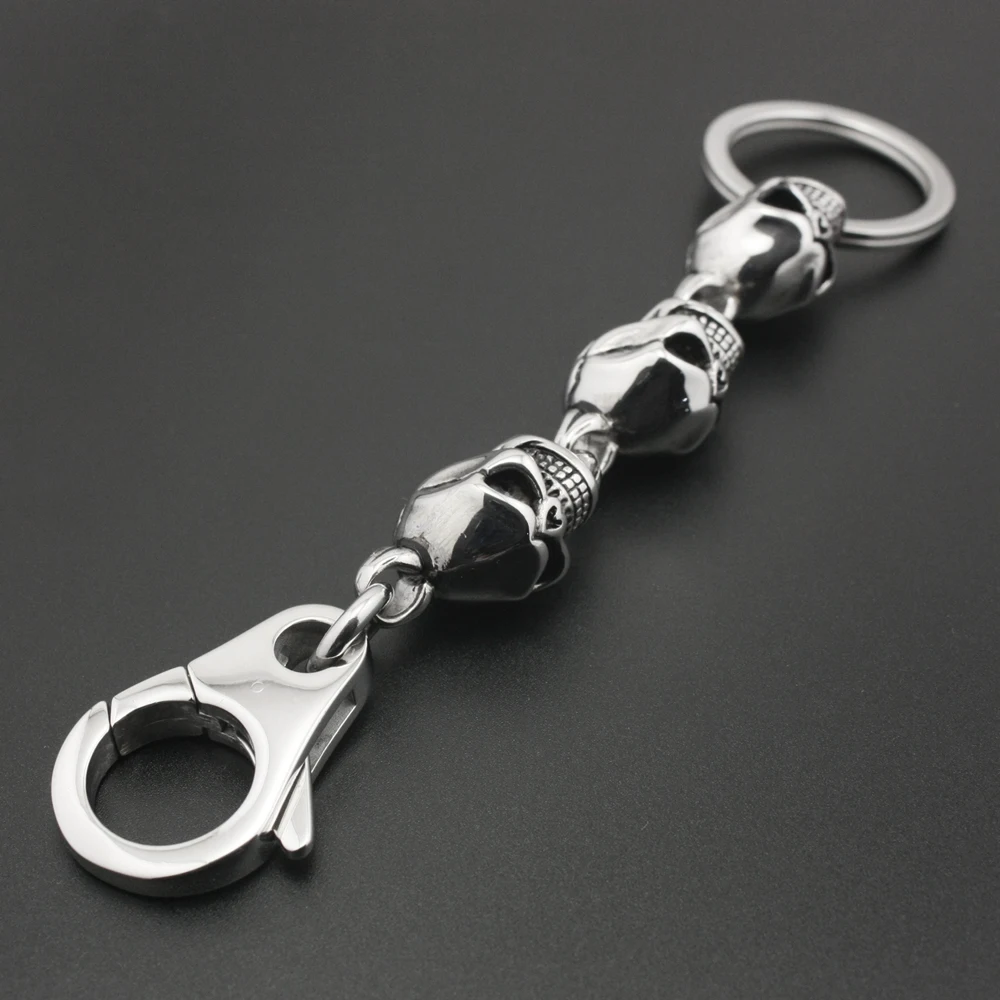 Unique Stainless Steel Skull KeyRing Biker Rocker Punk KeyChain 5L018KC Claps 3P3