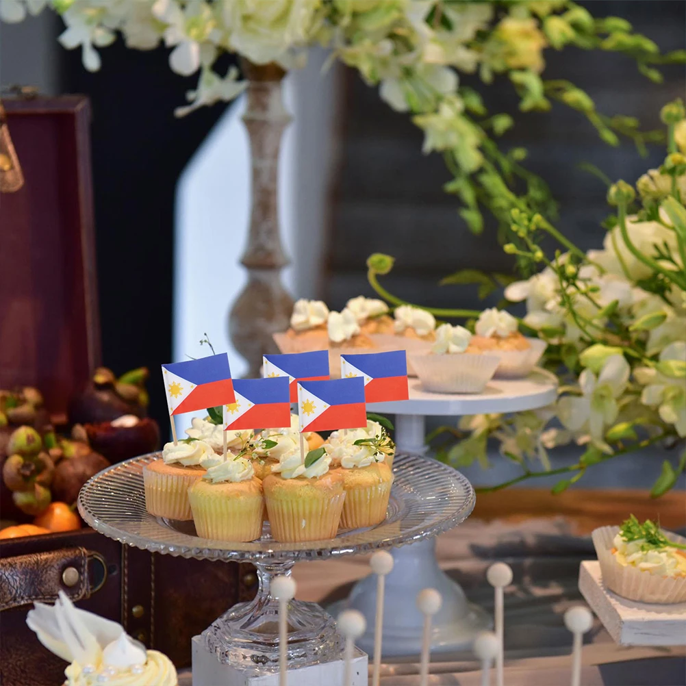 

200pcs Flag Toothpick Decorations Philippines Cake Dessert Toppers Fruits Picks Food Party Wooden Safe Practical Kitchen