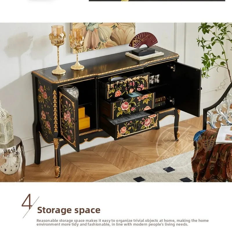 

LX Solid Wood Rose Carved Villa Decorative Cabinet Sideboard Storage Cabinet