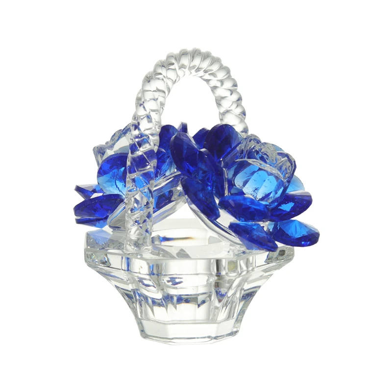 Flower Basket Crystal Ornament Figurine Art Decoration for Home Table Centerpiece Wedding Office Living Room TV Shelf Decoration