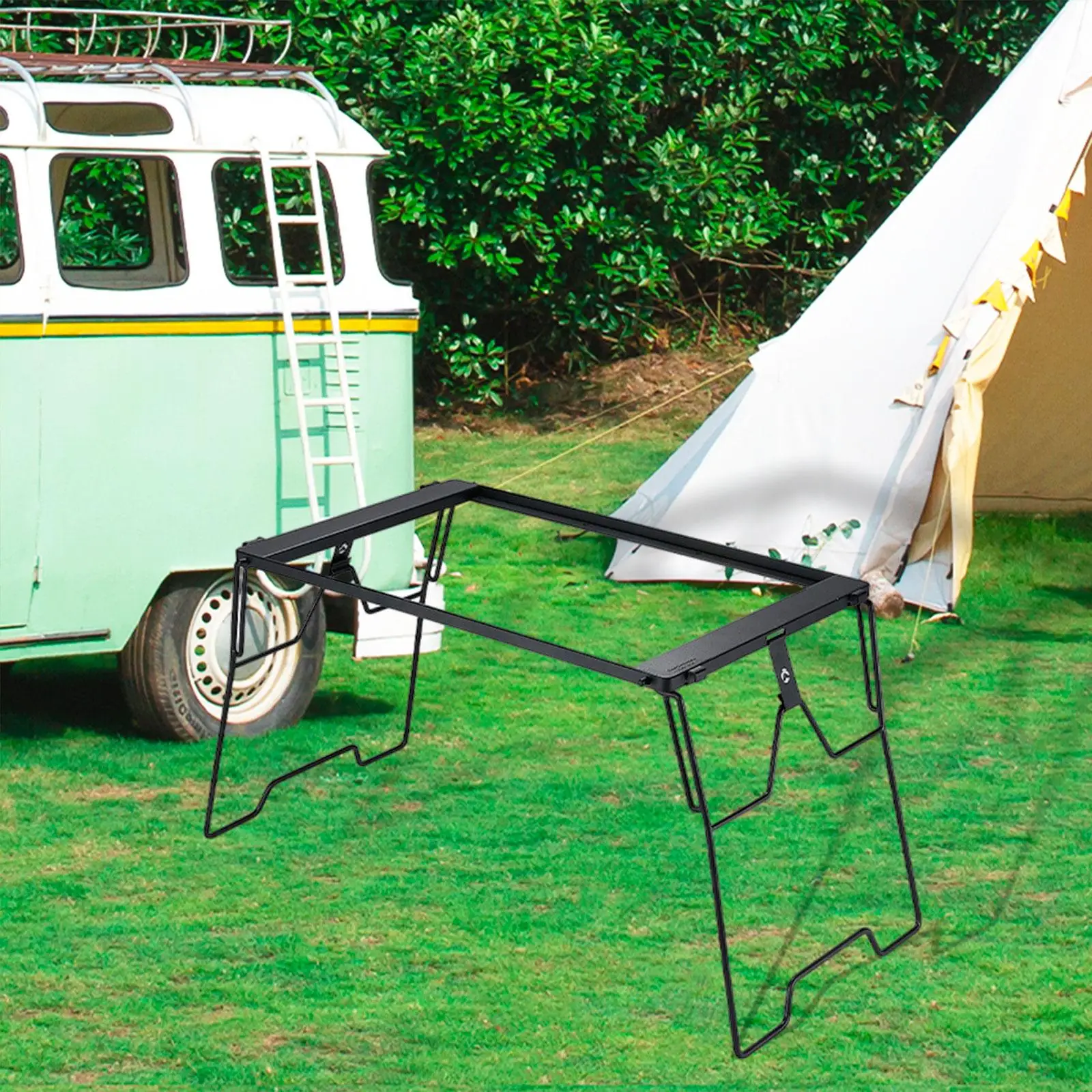 

Bridge Table Frame Camp Table Furniture Compact Desk Metal Beach Table No Countertop Folding for Backpacking Yard Outdoor BBQ