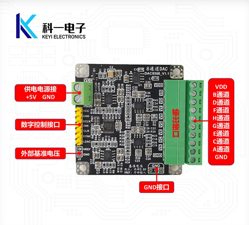 DAC8568 Convertitore digitale-analogico multicanale a otto canali a 16 bit ad alta precisione Modulo DAC regolabile + uscita 5 V