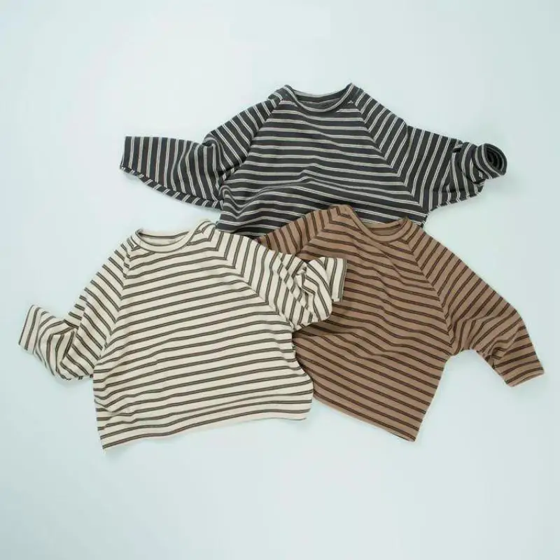 

2024 Autumn New Children Long Sleeve T Shirts Boys Girls Casual Striped T Shirt Baby Cotton Tops Kids Bottoming Shirts Clothes