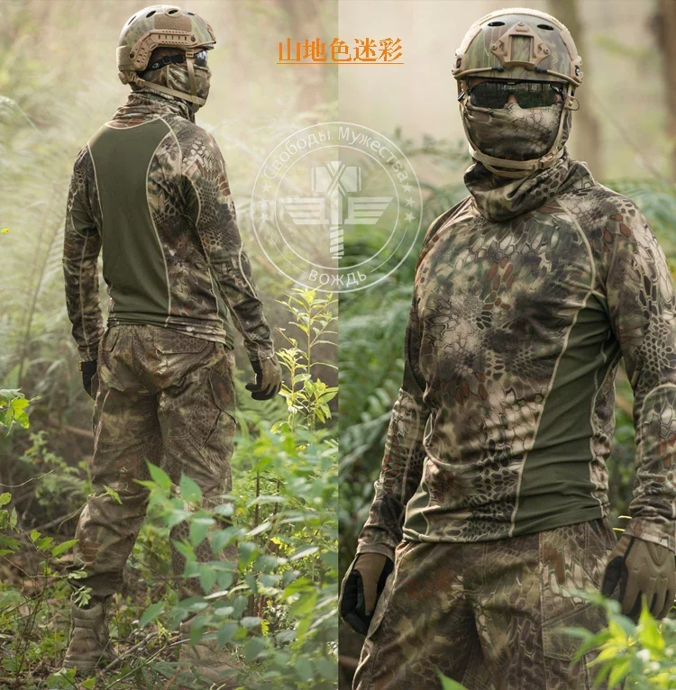 Tactical Crew Neck Long Sleeve Mesh TRU Hunting Outdoor Sports T Shirt Kryptek Camo Highlander Hiking