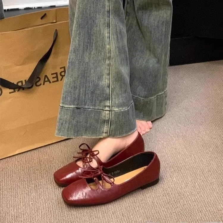 Women's Mary Jane oes Flat Bot Gentle Evening Sle Spring New Arrival Korean Sle  Knot PU Leather Faion Si...