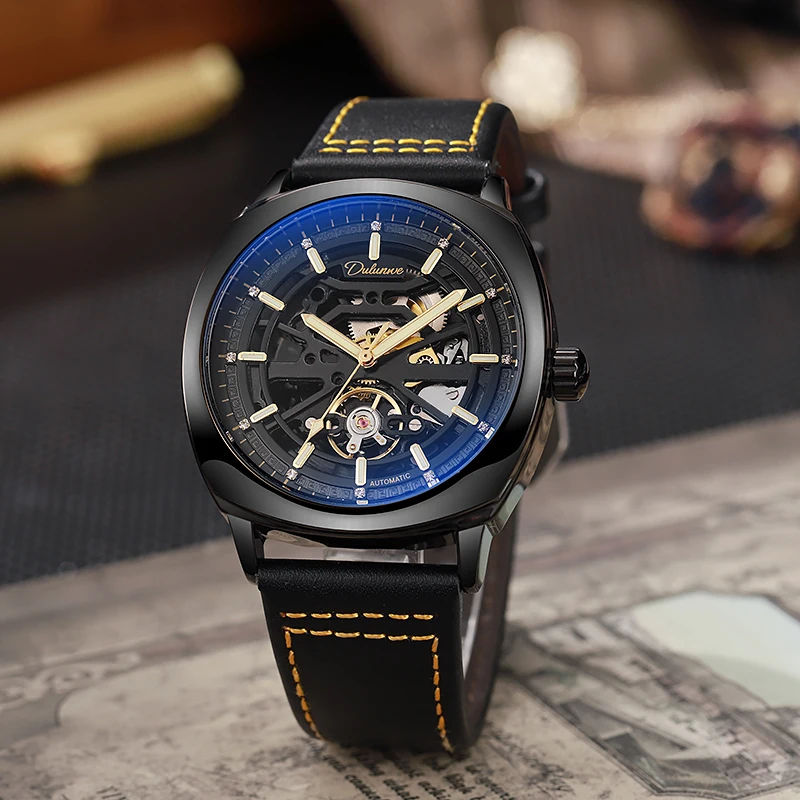 

Dulunwe 6063Автоматические часы для мужчин с полым прозрачным циферблатом, оригинальные мужские наручные часы с механическим механизмом, водонепроницаемые мужские часы