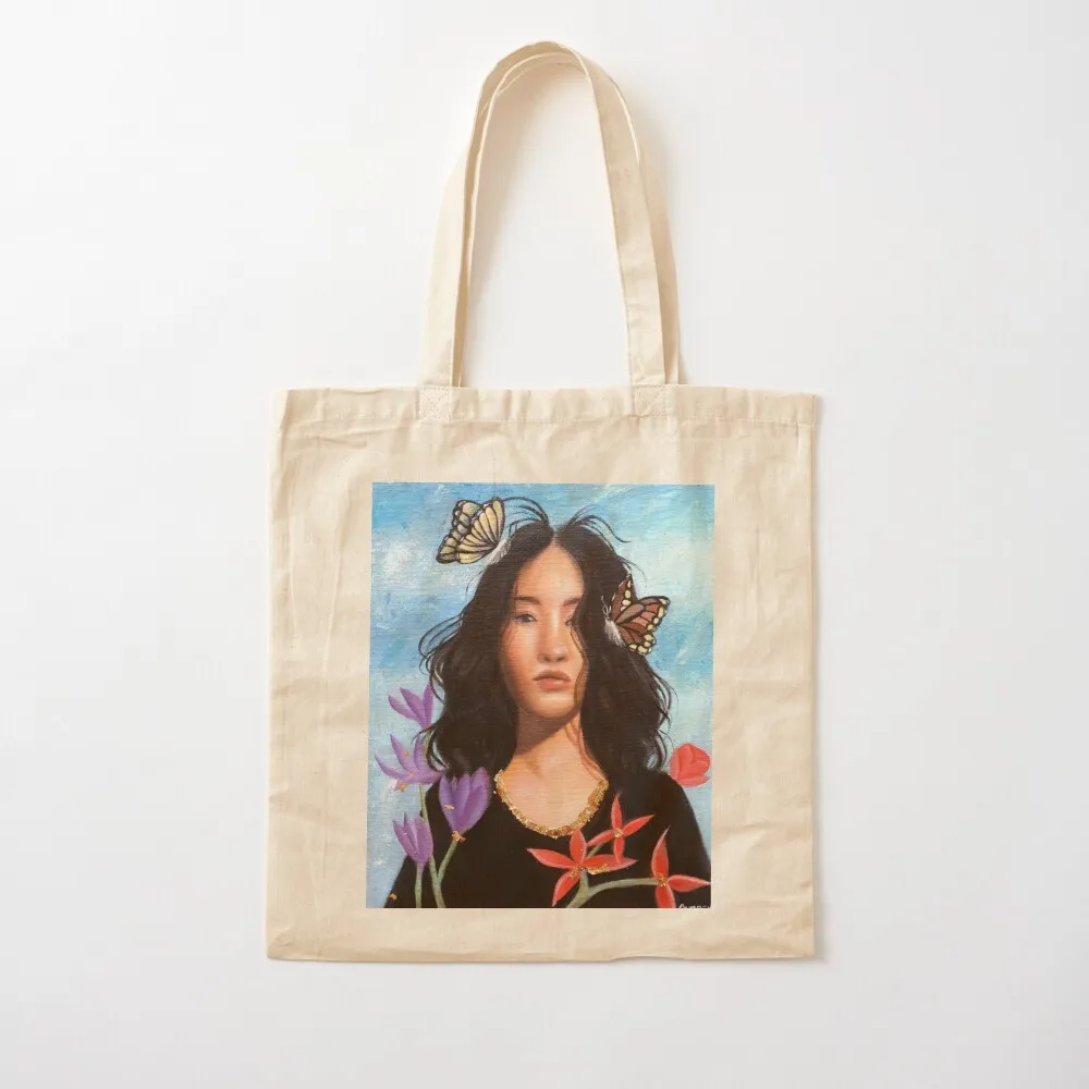 oil portrait with butterflies Tote Bag tote bags men hand bag ladies bag luxury women shopping logo