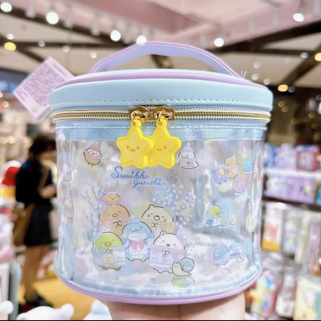 Cute Japanese PVC Makeup Bag Transparent Cylinder Cosmetic Pouch Waterproof Portable Toiletry Storage Organizer Gift for Girls