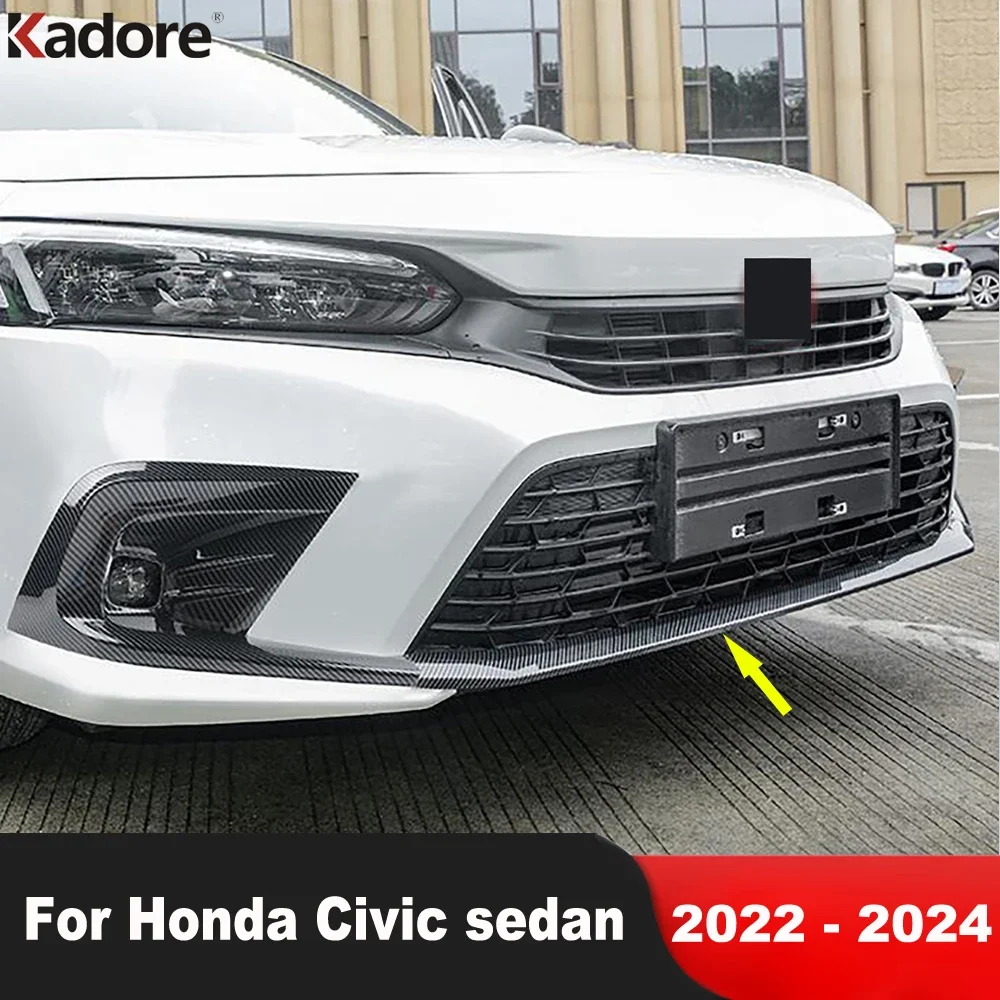 

For Honda Civic 11th Sedan 2022 2023 2024 Carbon Fiber Car Front Bottom Bumper Cover Trim Lower Grille Grills Strip Accessories