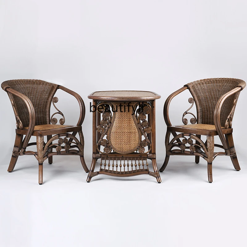 Balcony Rattan Chair Three-Piece Set Household Rattan Leisure a Table and Two Chairs Combination Armchair