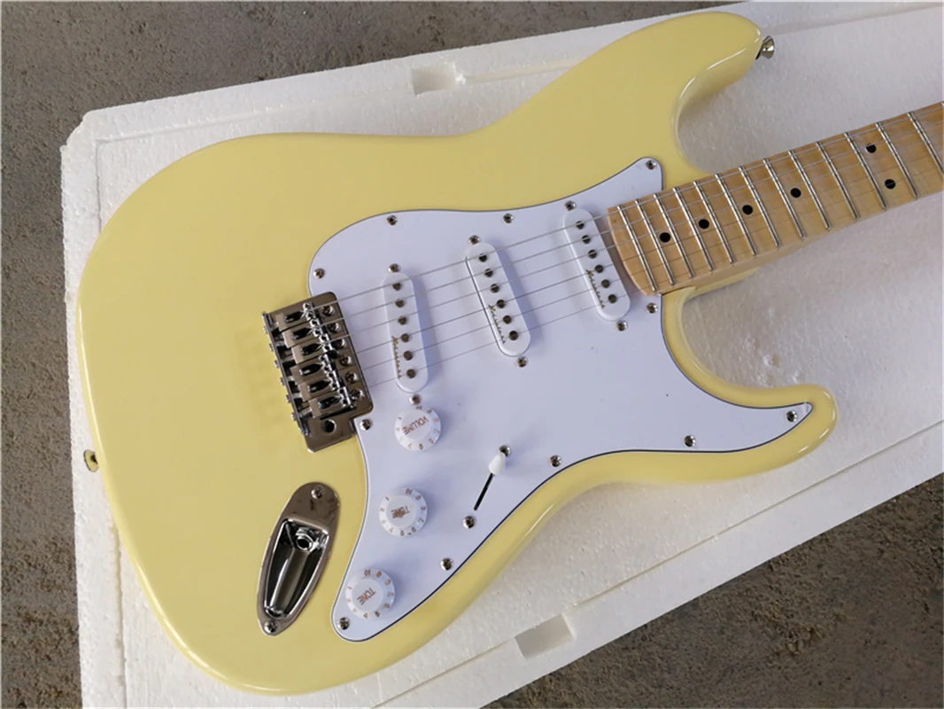 In stock！Factory store Vintage yellow cream Scalloped maple fretboard ST 6 strings electric guitar