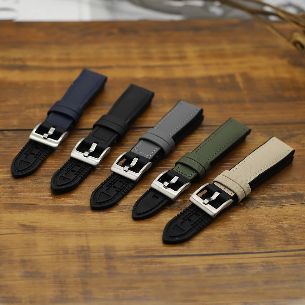 Oxford Canvas Fabric Watch Band Waterproof Sailcloth Watch Strap 18mm 20mm 22mm Silicone Men Wrist Strap Sports Bracelet