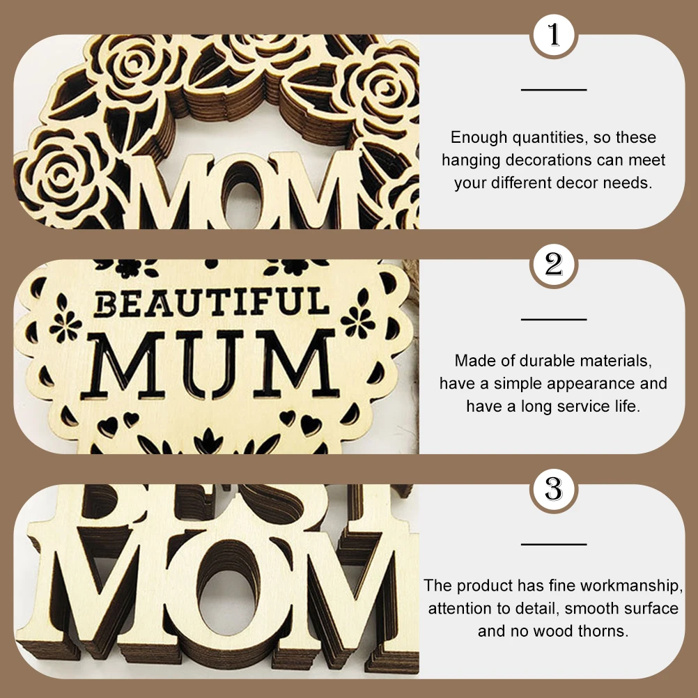 

3 Sets Hollow Out Wooden Hanging Decorations Mother'S Day Festival Craft Pendants Wall Home Decoration Wood Ornaments Pendant