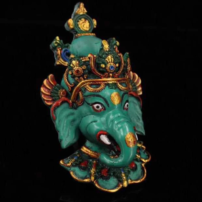 Nepal collected handmade colored drawing Sri Ganesh Lacquerware hung statue,for guard  house, exorcise evil spirits