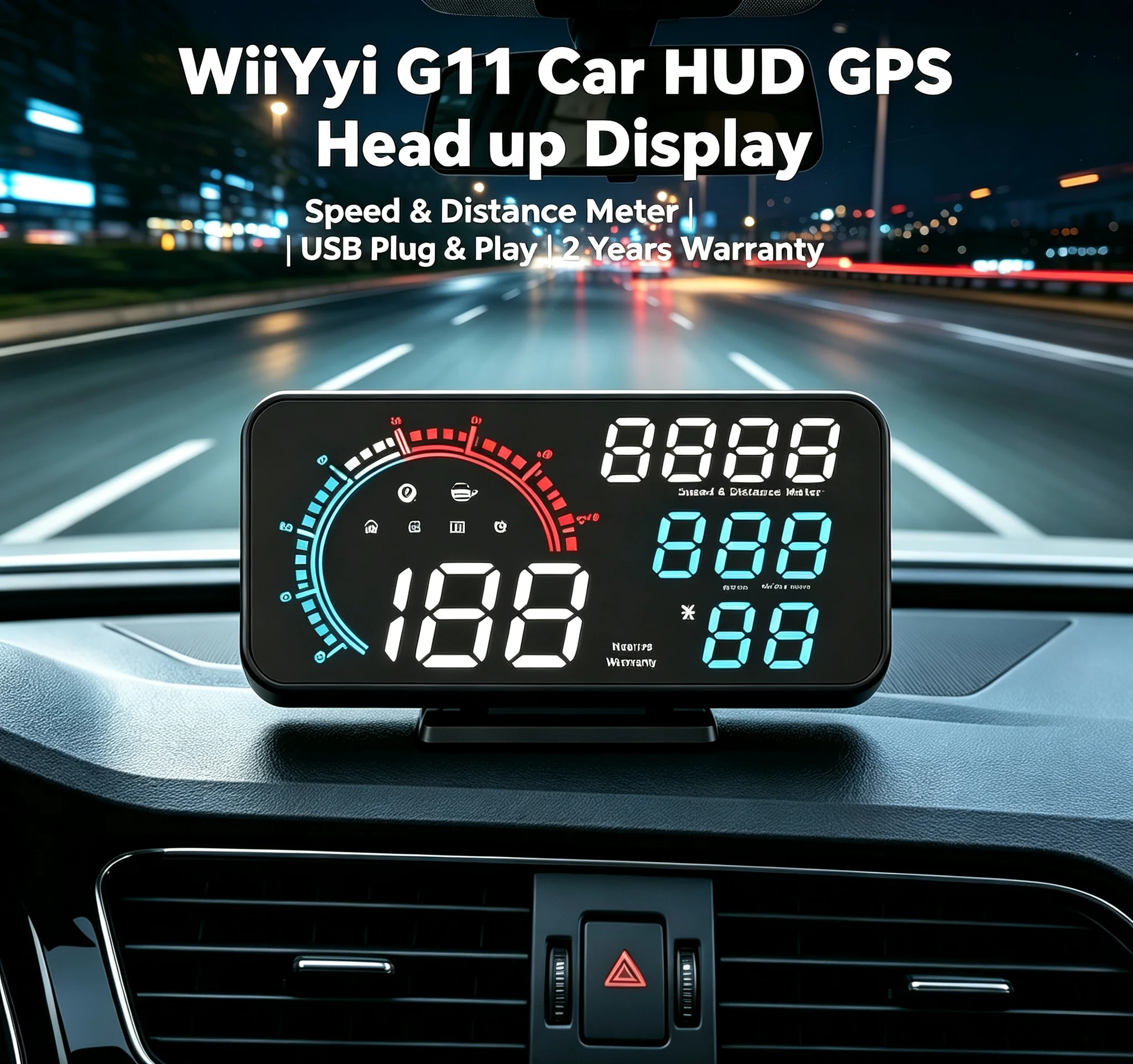 Automatic Light Sensing WiiYii G11 USB-Powered GPS HUD Car Speedometer / Distance/ Clock/CompassMeter & Fatigue/Overspeed Alarms
