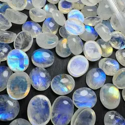 1 Pc Fengbaowu Natural Stone Rainbow Blue Moonstone Oval Cabochon Shape 10x12MM DIY Ring Pendant High Quality Jewelry Gift
