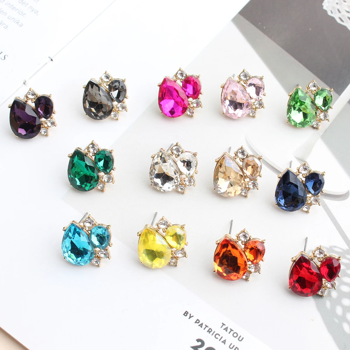 Fashion Rhinestone Inlaid Colorful Crystal Stone Women Girl Piercing Earrings Gold Color Piercing Earrings Christmas Gift