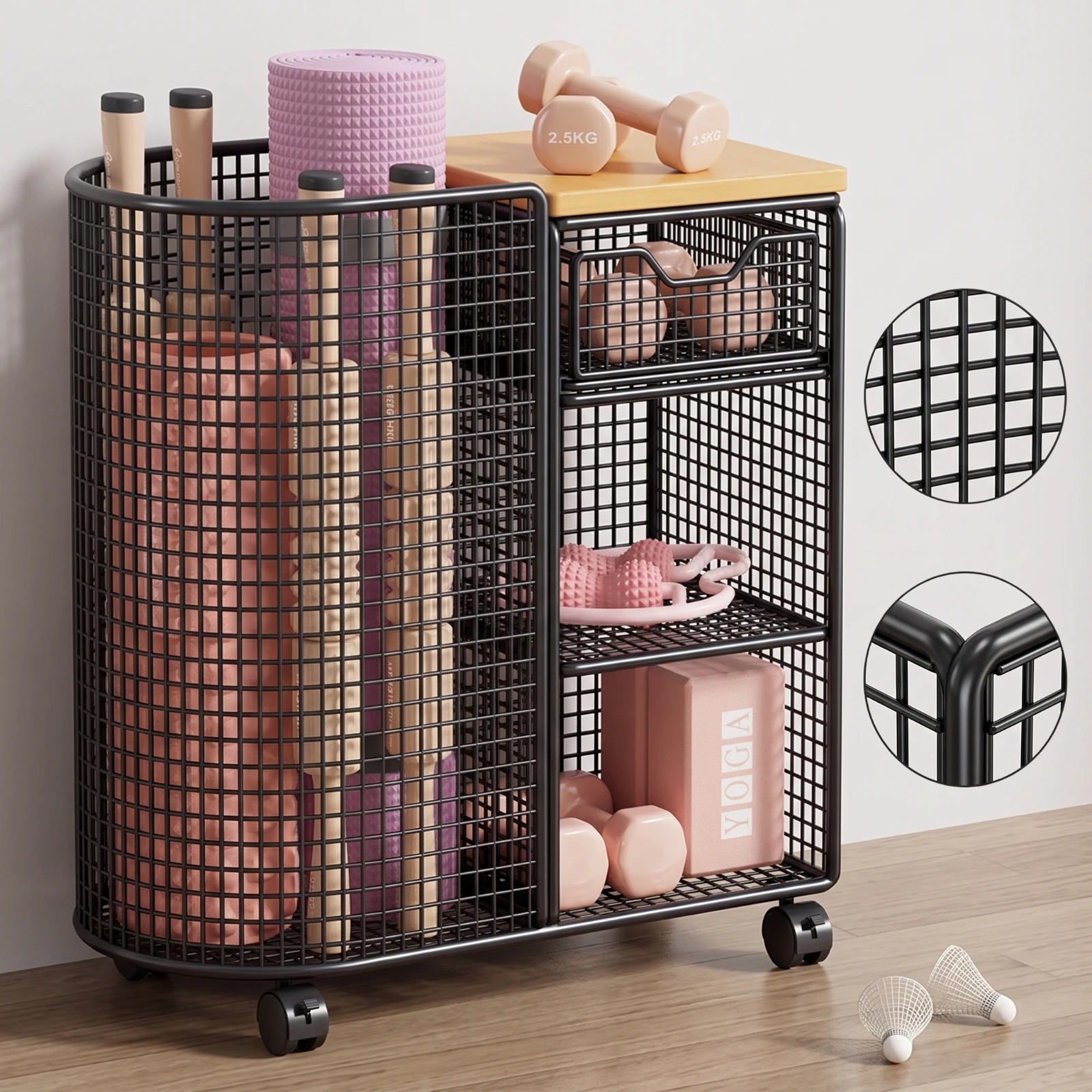 Rolling Storage Cart with Wood - Sports Equipment Cart recension och pris
