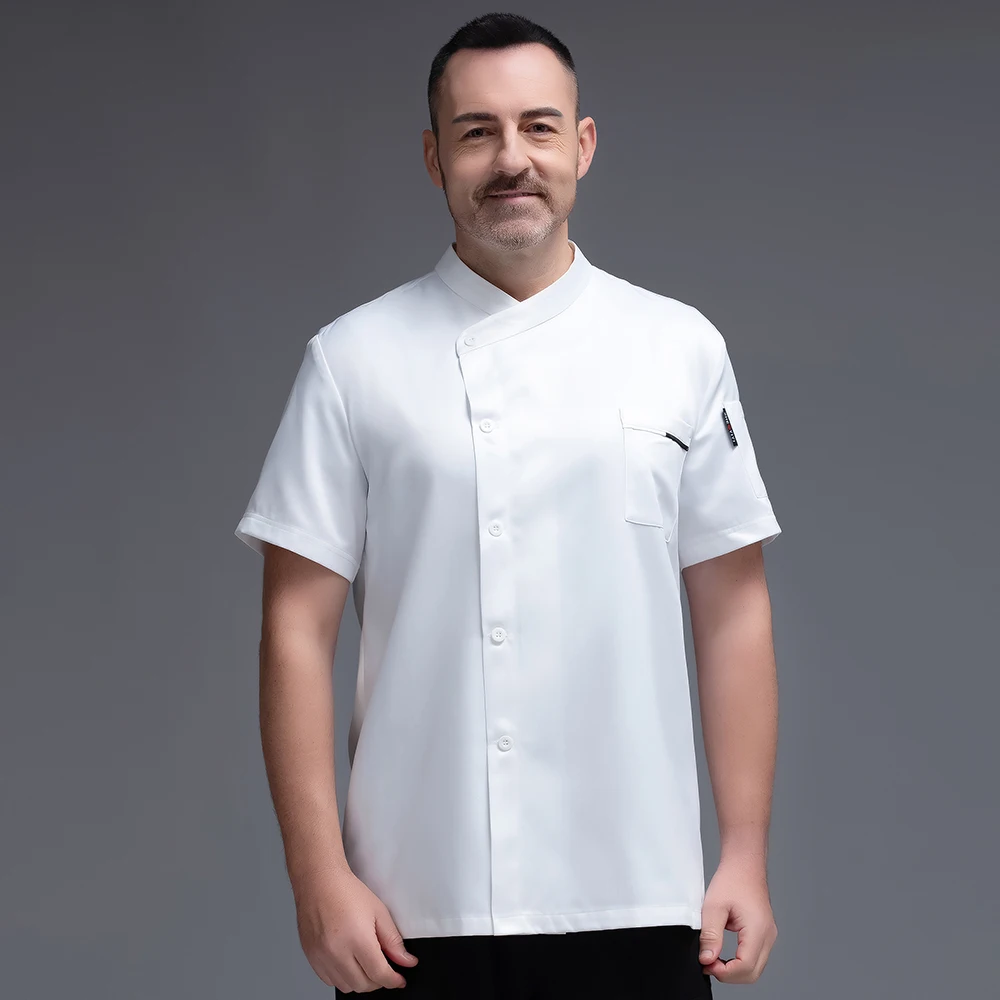 Uniforme de malha de costas masculina e feminina, jaquetas manga curta, roupa de chef, restaurante, hotel, cozinha, blusa de cozinha, verão