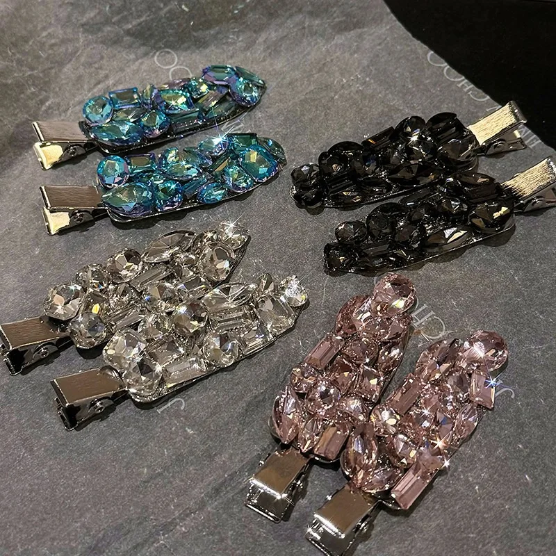 

Korean Style Shiny Rhinestone Hair Clips For Women Full Crystal Zircon Bangs Clip Seamless Side Clip Luxury Hair Accessories