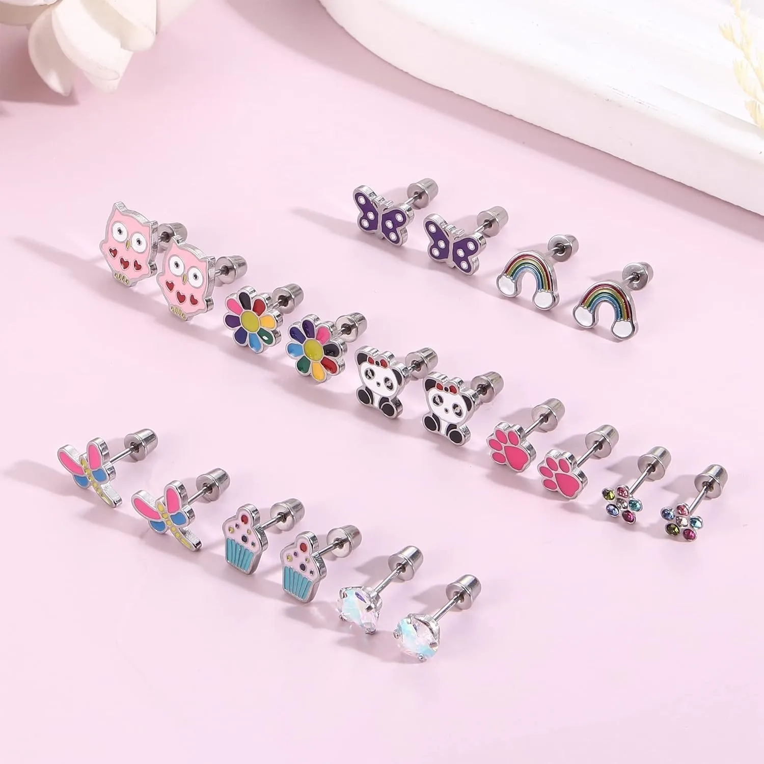 

Bobisty 10 Pairs Hypoallergenic Stud Earring Set for Women Surgical Stainless Steel Screw Back Cute Earrings Jewellry Gifts