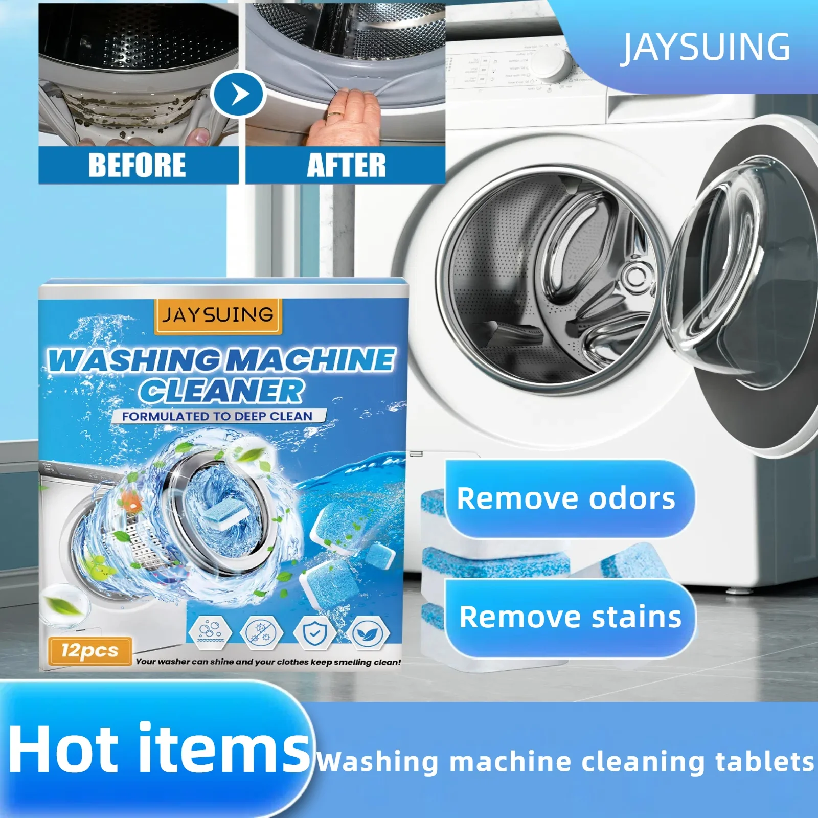 Detergent 12 Tablets Household Cleaning Accessories Washing Machine Cleaning Tablets Effervescent Cleaning Tablets Detergent