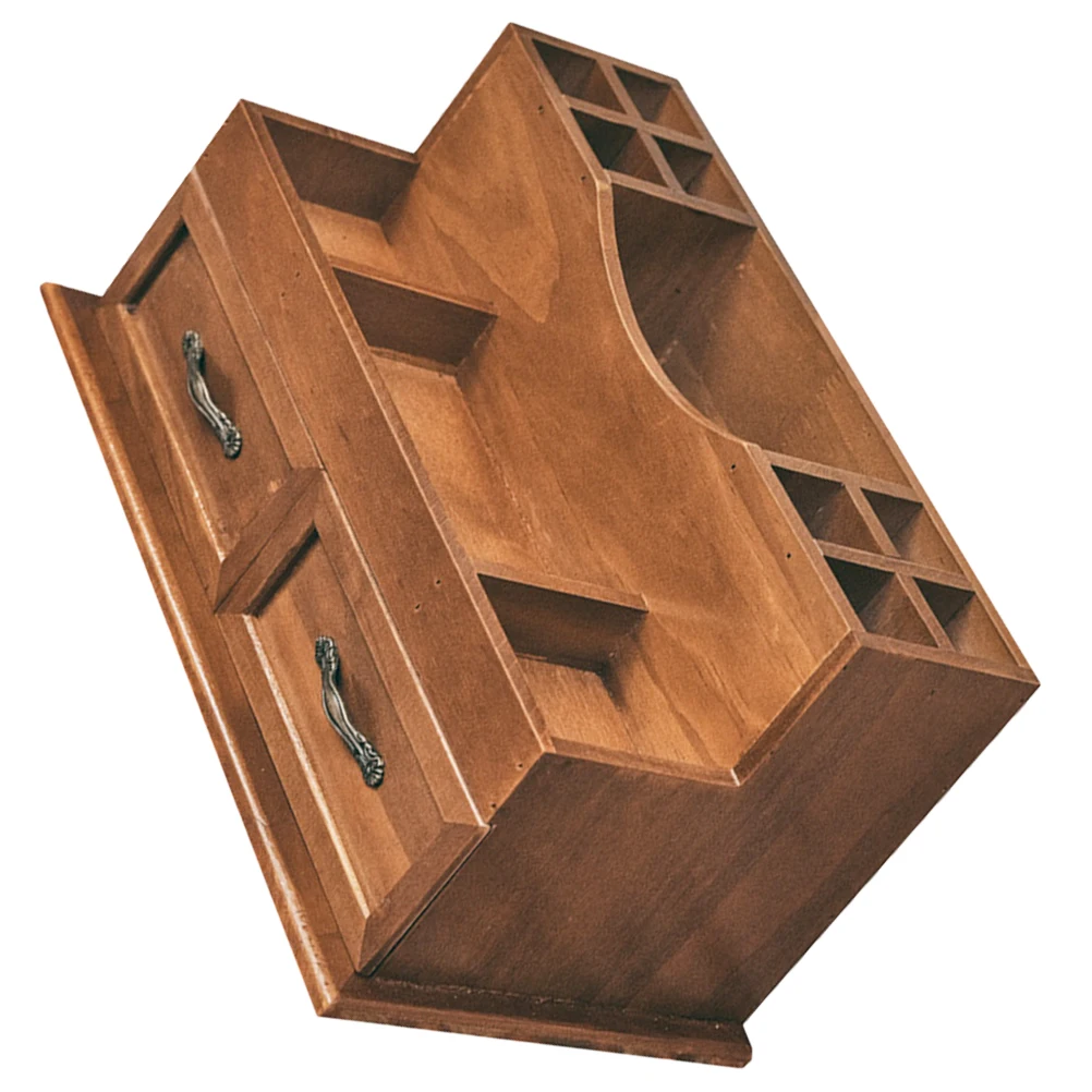 Solid Wood Jewelry Storage Box Drawer Desktop Organizer 2-Grid Large Capacity Craft Container Zinc Alloy Hardware Home