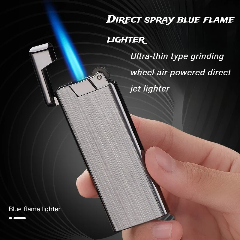 

Ultra-thin Blue Fire Sand Wheel Air-fueled Direct-pushing Lighter Classic Exquisite Men's Cigarette Accessory