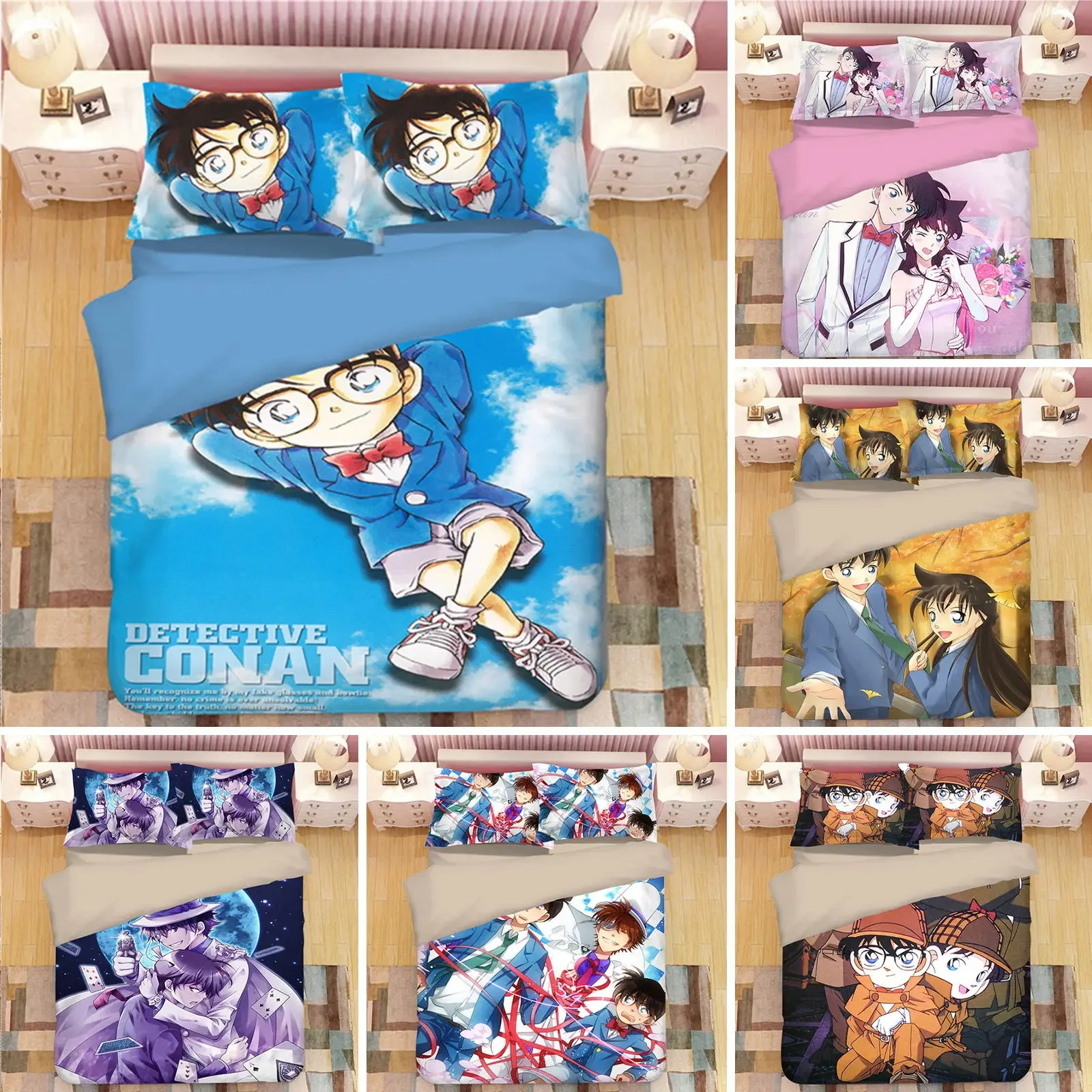 Detective Conan Bedding Anime New Cartoon Bedclothes Character Sets Twin Queen King Size Duvet Cover Pillowcase Home Textiles - Image 2