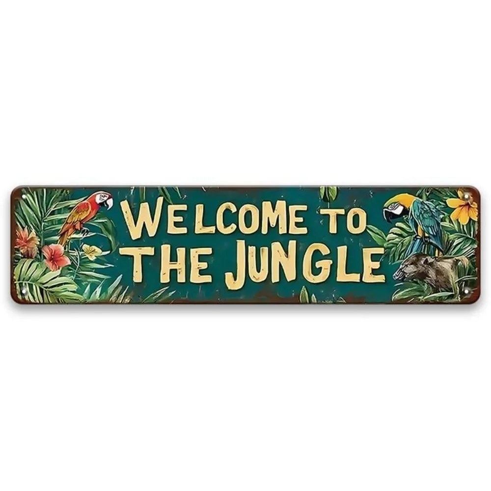 Vintage 2D Metallschild „Welcome to the Jungle“ – Retro-Wanddekoration für Zuhause, Café, Bar, Bauernhaus, 10,2 x 40,6 cm