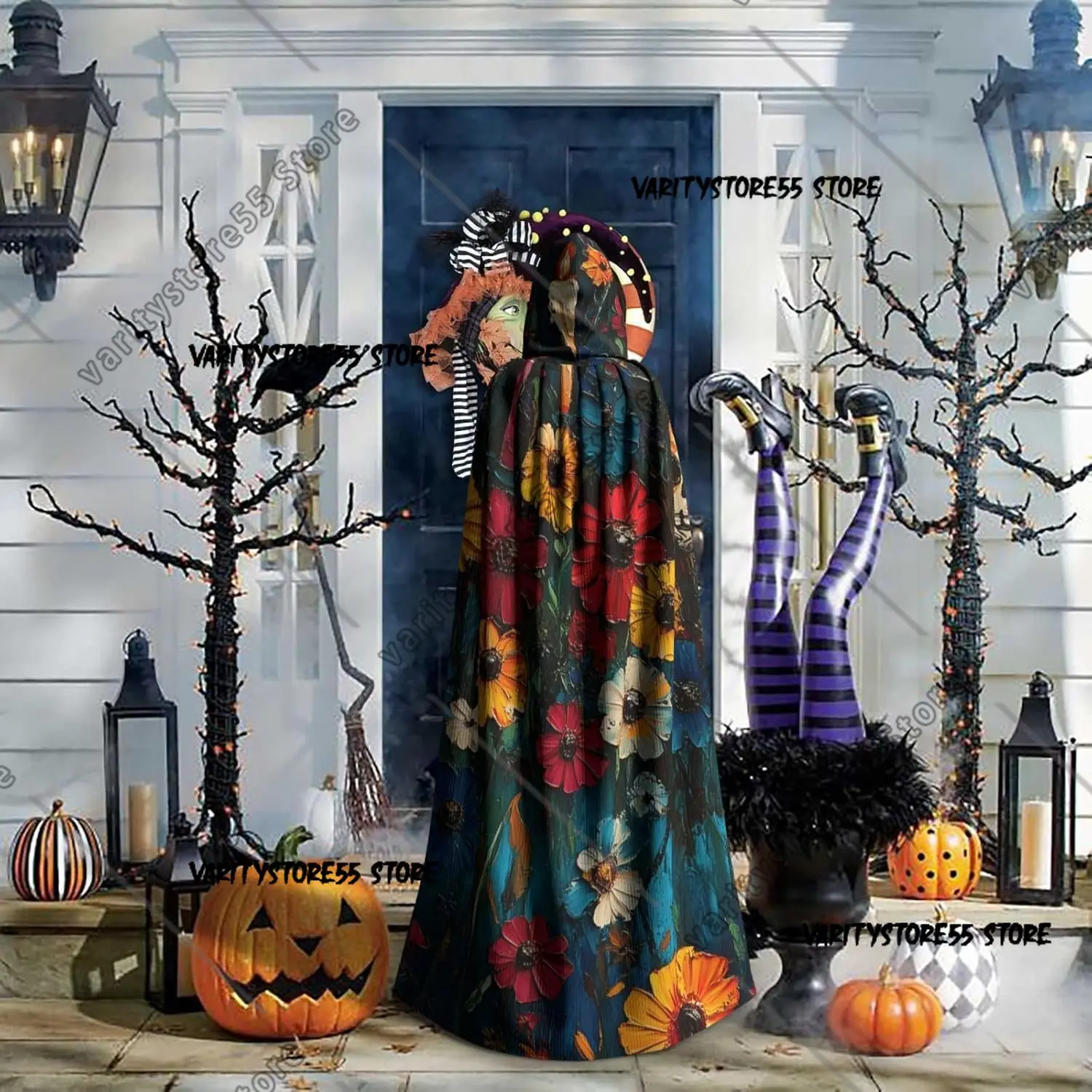 Mantello con cappuccio per costume di Halloween con mantello con cappuccio per strega adulta con teschio di candele messicane